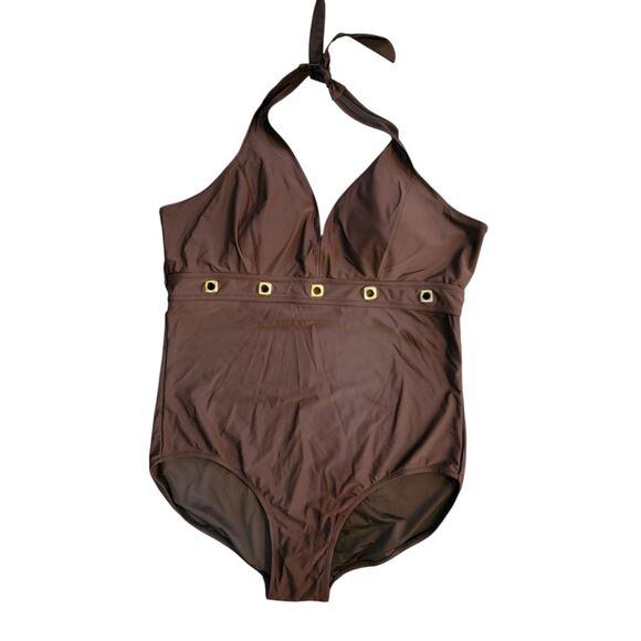 Free Country Brown Halter Style One Piece Swimsuit size 3x - Picture 1 of 5